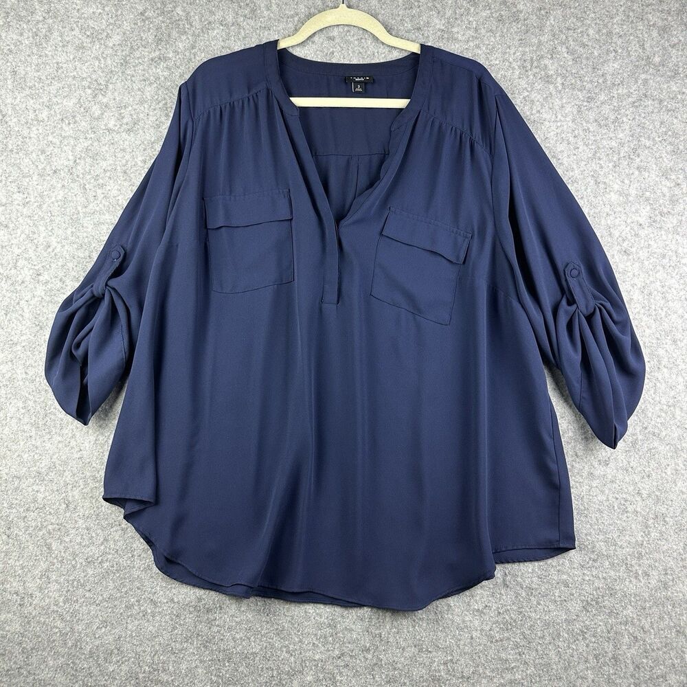 Torrid Pullover Blouse Top Womens 3X Roll Tab 3/4 Sleeve Preppy Career Office